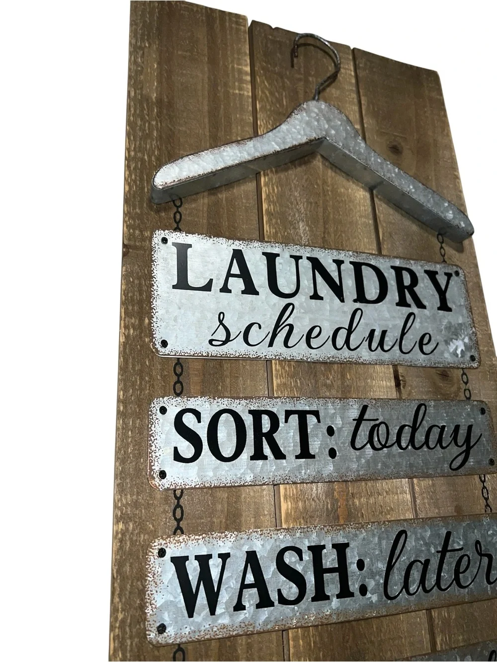 Laundry Schedule Wall Sign - White & Brown Rustic Hanger Plaque.    New
